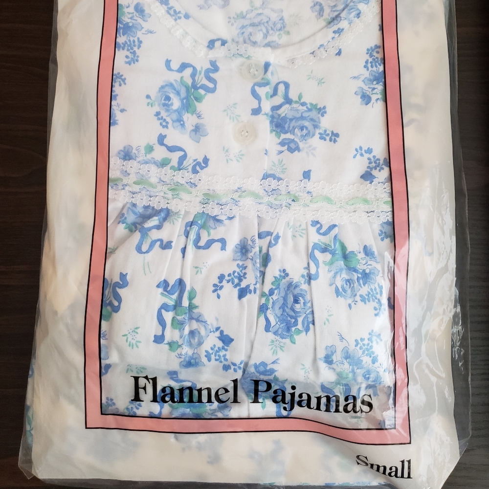 Blue Floral Flannel Ladies Pajamas